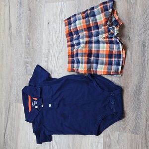 Carter's 24m collared polo plaid shorts outfit set boys blue orange spring